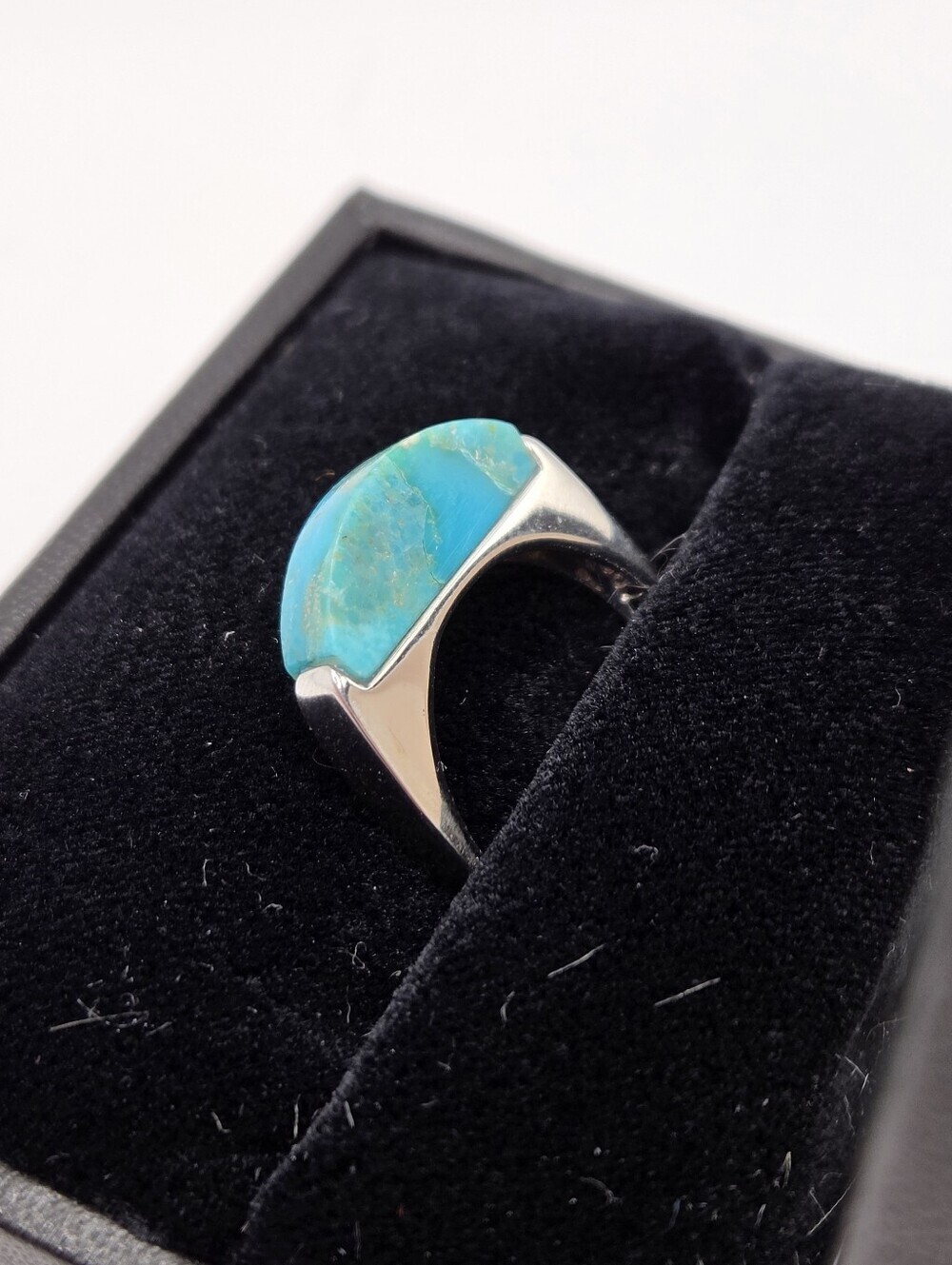925 Sterling Silver Rhodium Plated Composite Turquoise Band Ring Size 7 NWT